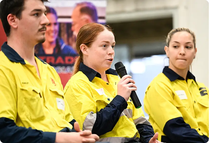 Women talking into a microphone
