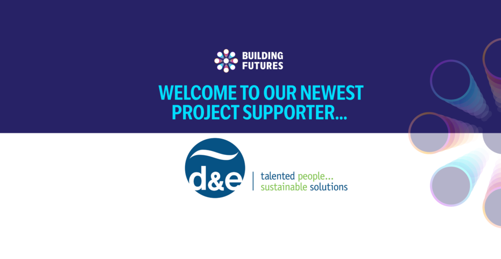 Graphic including D&E logo
